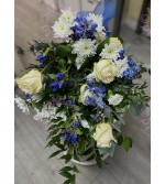 Blue and White Sheaf funerals Flowers